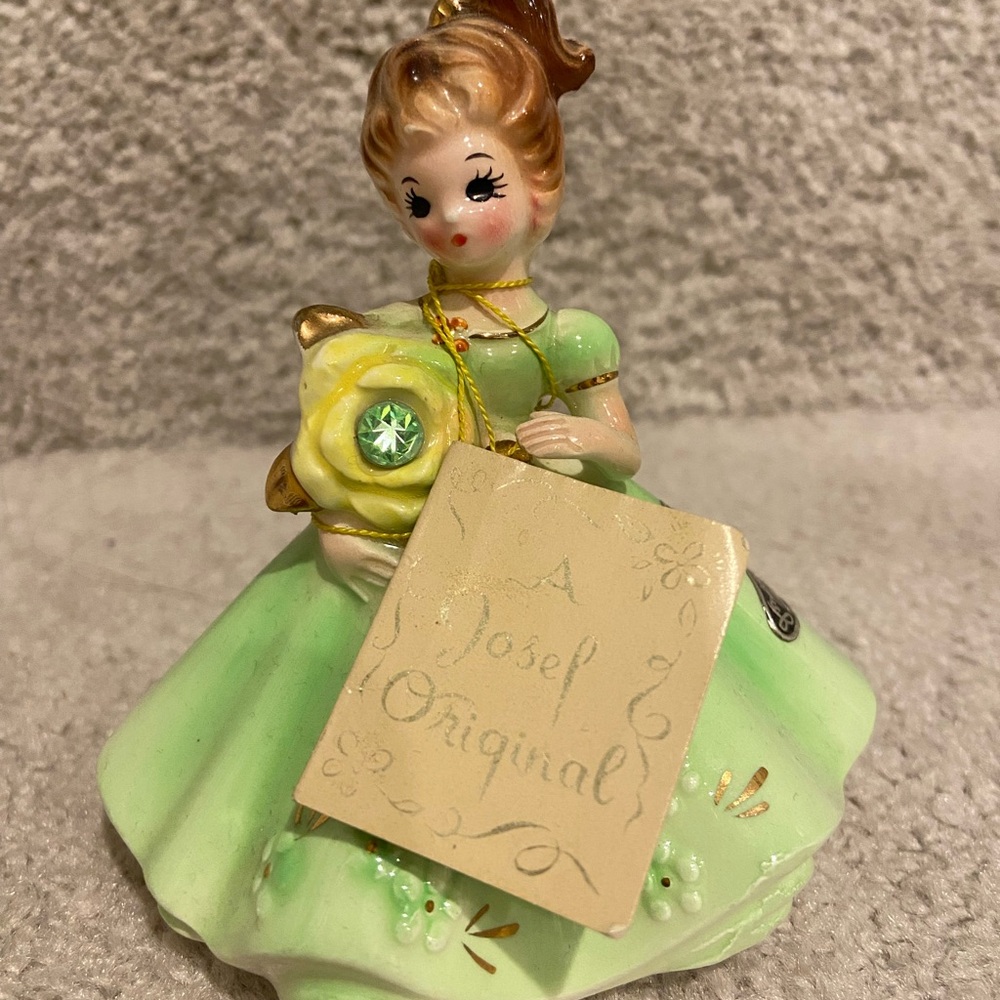 Josef Originals Green August Figurine with Yellow Flower